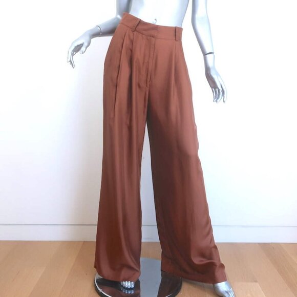 Zimmermann Pants - Zimmermann Pleated Satin Wide Leg Pants Brown Silk Size 1